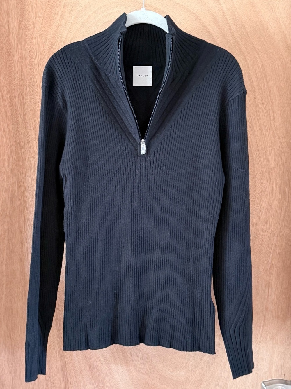 Varley Demi 2.0 Half Zip Top Rib Knit Black Women’s XL Fitted Mock Neck NWOT
